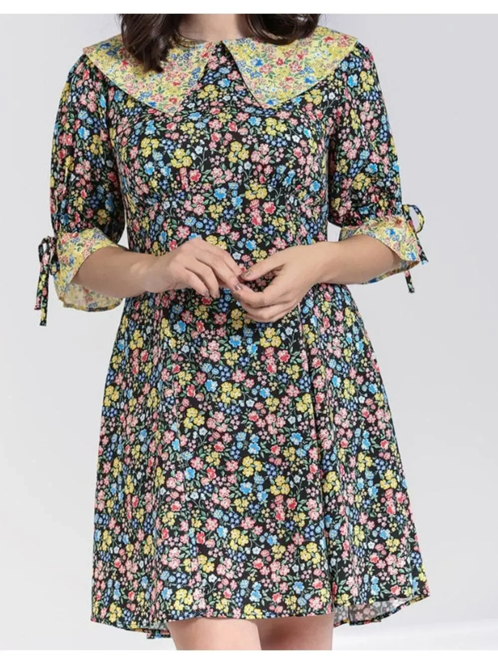 hell bunny mini dress Hell Bunny Women's Natalie Chiffon Printed Mini Dress in Black female L